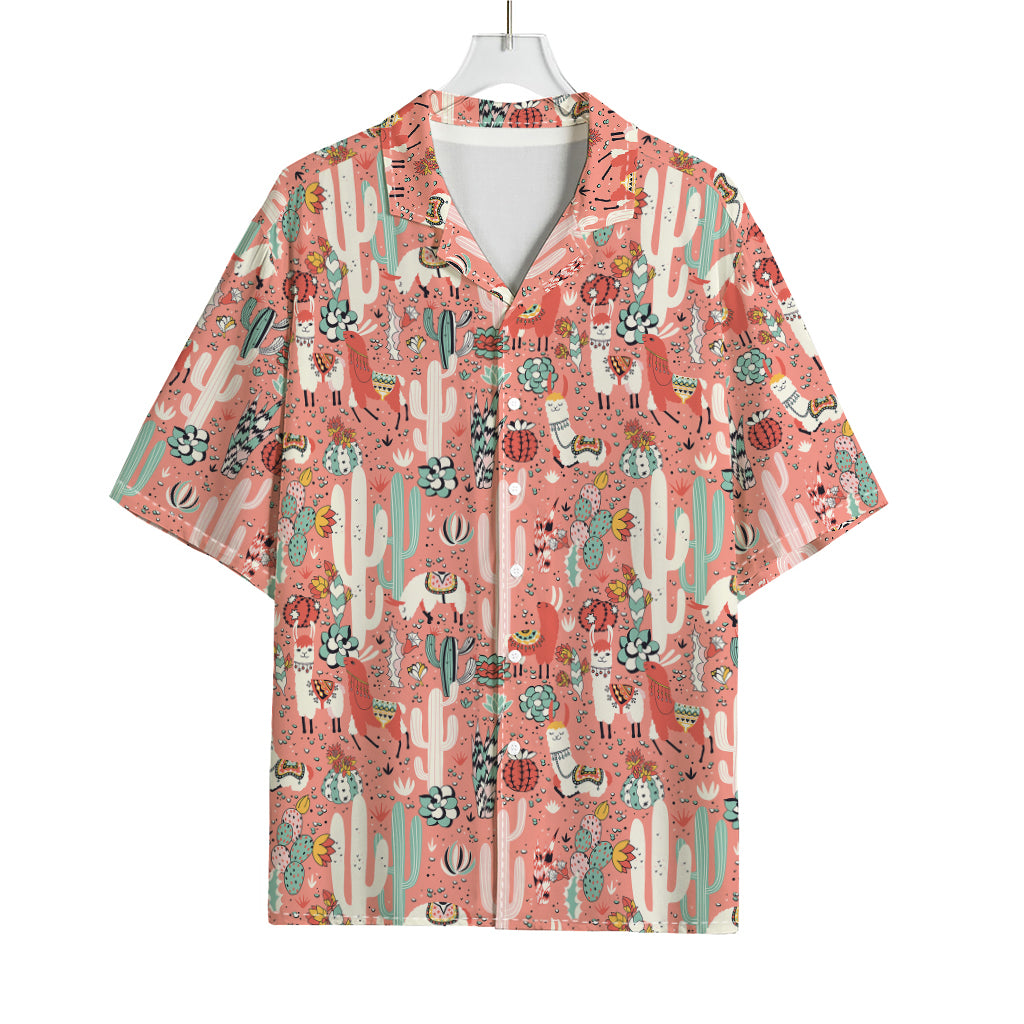 Happy Llama Pattern Print Rayon Hawaiian Shirt