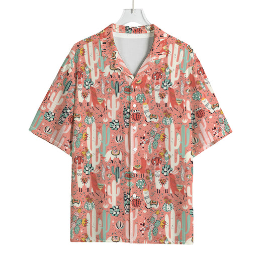 Happy Llama Pattern Print Rayon Hawaiian Shirt