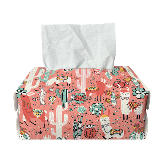 Happy Llama Pattern Print Rectangle Tissue Box Cover