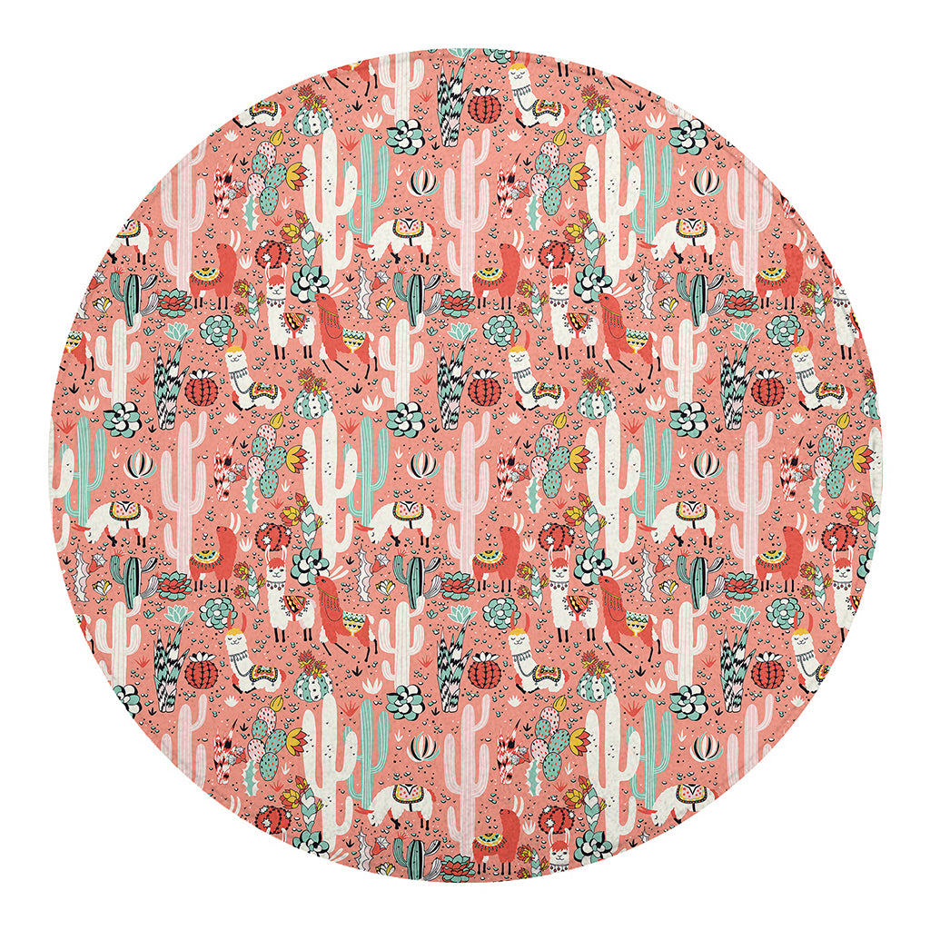 Happy Llama Pattern Print Round Blanket
