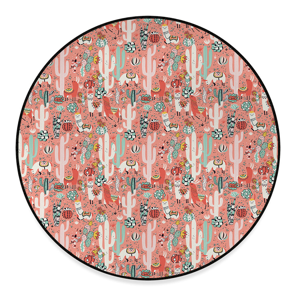 Happy Llama Pattern Print Round Floor Mat