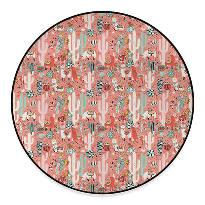 Happy Llama Pattern Print Round Floor Mat