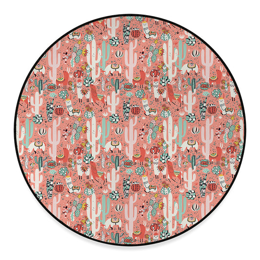Happy Llama Pattern Print Round Floor Mat
