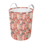 Happy Llama Pattern Print Round Laundry Basket