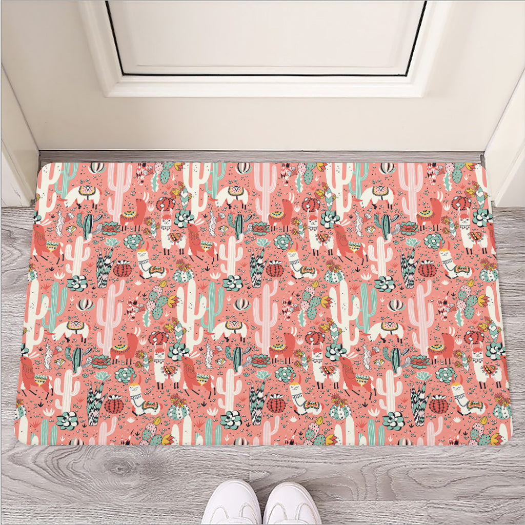 Happy Llama Pattern Print Rubber Doormat