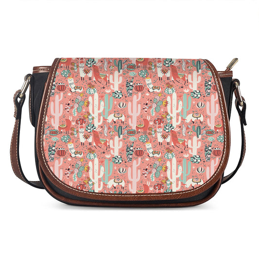 Happy Llama Pattern Print Saddle Bag