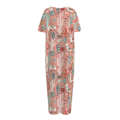 Happy Llama Pattern Print Short Sleeve Long Nightdress