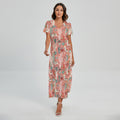 Happy Llama Pattern Print Short Sleeve Maxi Dress