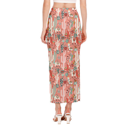 Happy Llama Pattern Print Side Slit Maxi Skirt