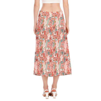 Happy Llama Pattern Print Side Slit Midi Skirt