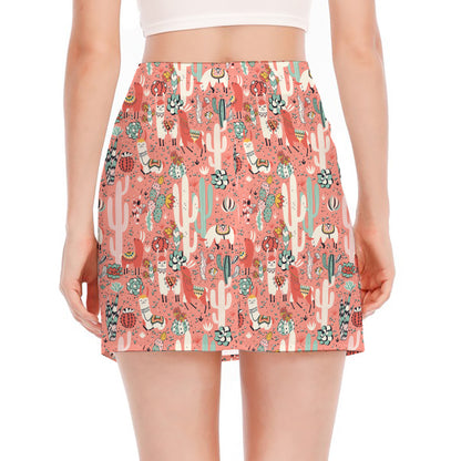 Happy Llama Pattern Print Side Slit Mini Skirt