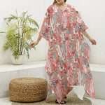 Happy Llama Pattern Print Silk V-Neck Kaftan Dress