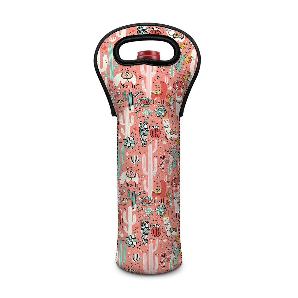 Happy Llama Pattern Print Single Neoprene Wine Tote