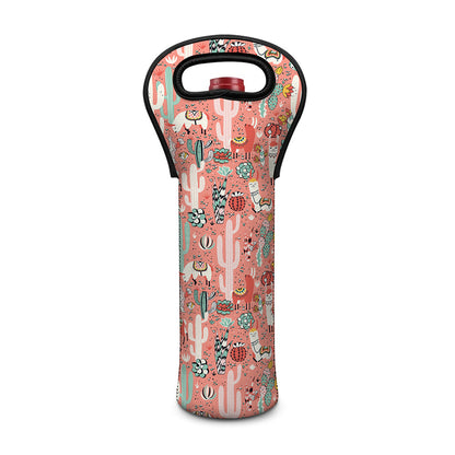 Happy Llama Pattern Print Single Neoprene Wine Tote
