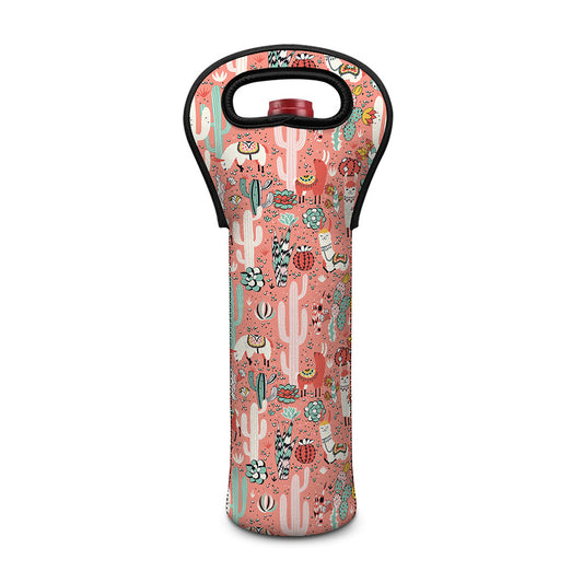 Happy Llama Pattern Print Single Neoprene Wine Tote