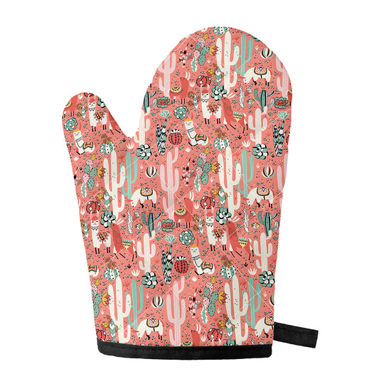 Happy Llama Pattern Print Single Oven Mitt