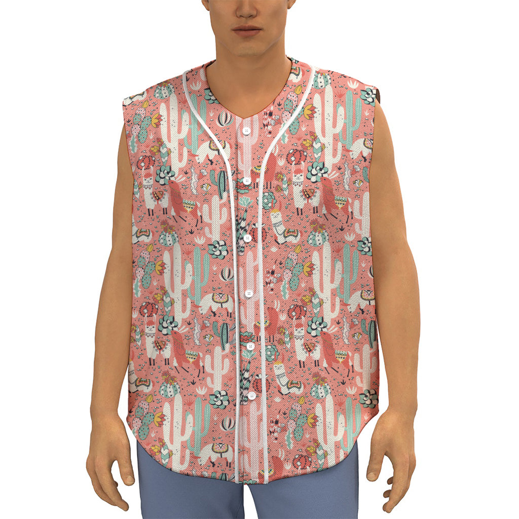 Happy Llama Pattern Print Sleeveless Baseball Jersey