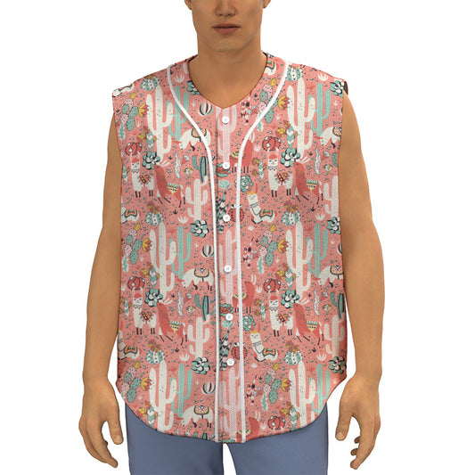 Happy Llama Pattern Print Sleeveless Baseball Jersey