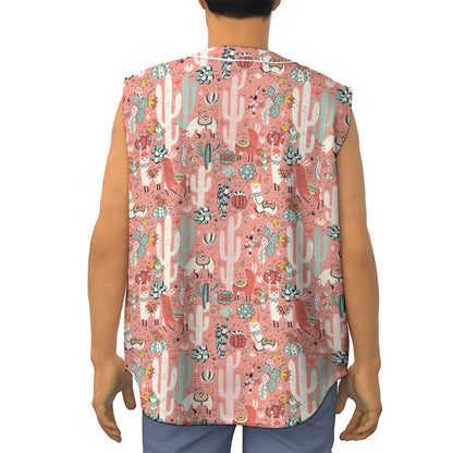Happy Llama Pattern Print Sleeveless Baseball Jersey