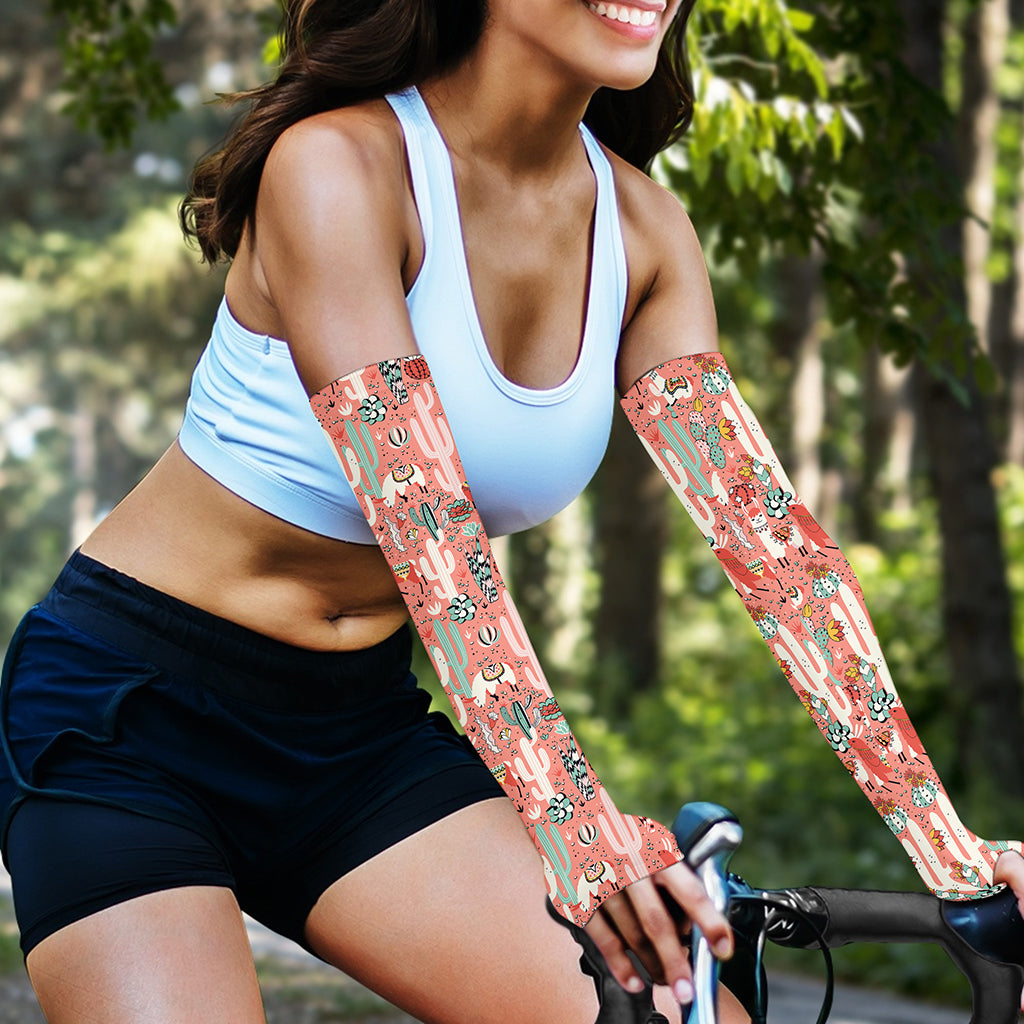 Happy Llama Pattern Print Sun Protection Arm Sleeves