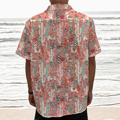 Happy Llama Pattern Print Textured Short Sleeve Shirt