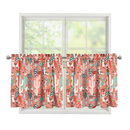 Happy Llama Pattern Print Tier Curtains