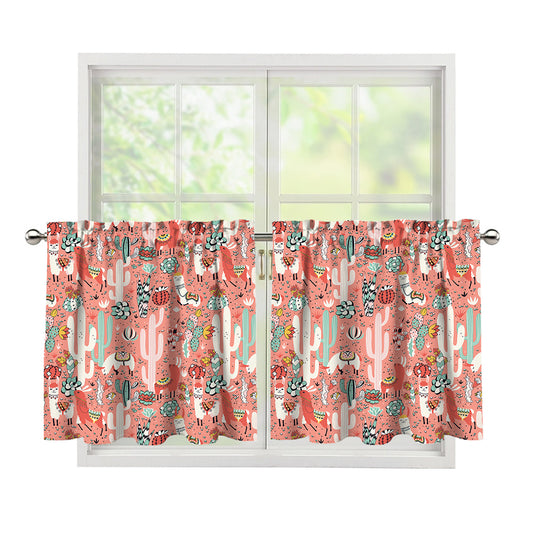 Happy Llama Pattern Print Tier Curtains