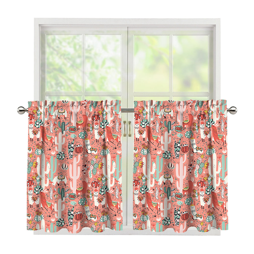Happy Llama Pattern Print Tier Curtains