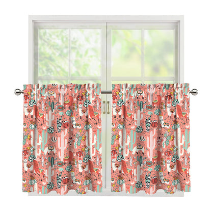 Happy Llama Pattern Print Tier Curtains