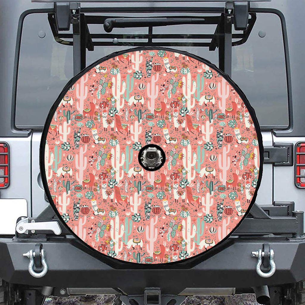 Happy Llama Pattern Print Tire Cover With Camera Hole