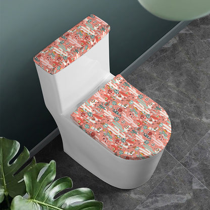 Happy Llama Pattern Print Toilet Lid And Tank Cover Set