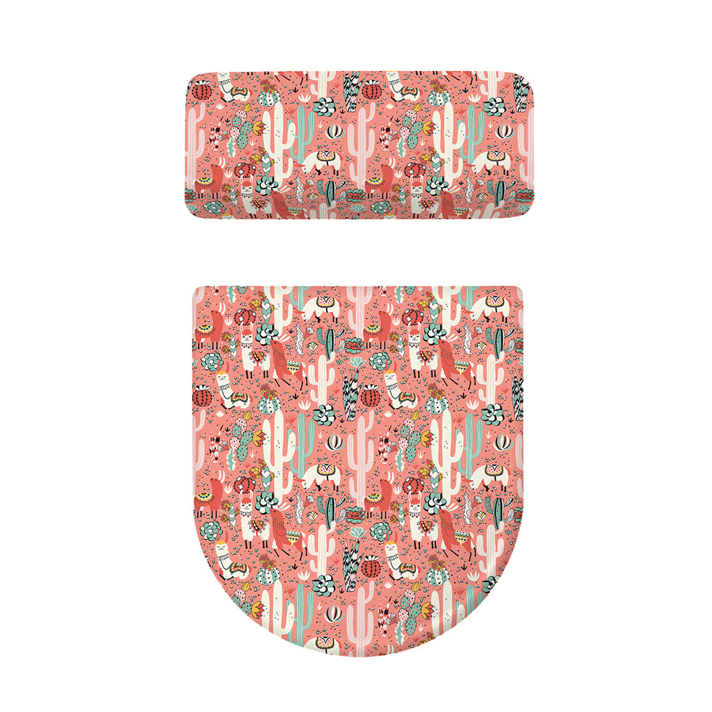 Happy Llama Pattern Print Toilet Lid And Tank Cover Set