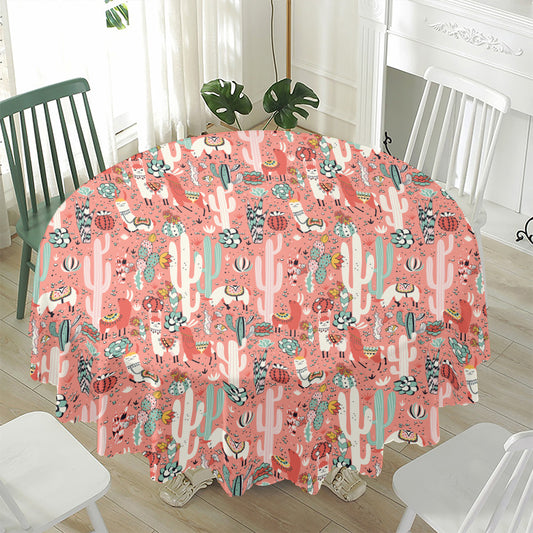 Happy Llama Pattern Print Waterproof Round Tablecloth