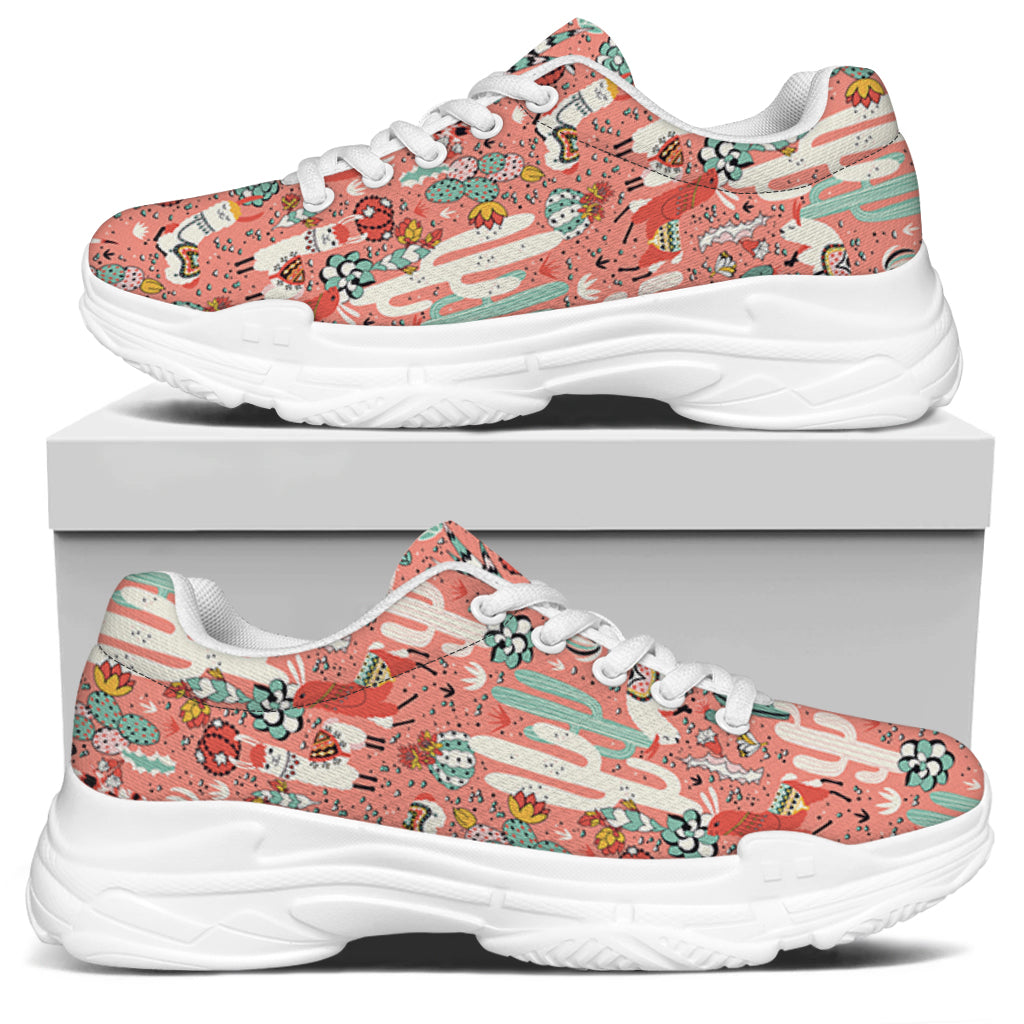 Happy Llama Pattern Print White Chunky Shoes