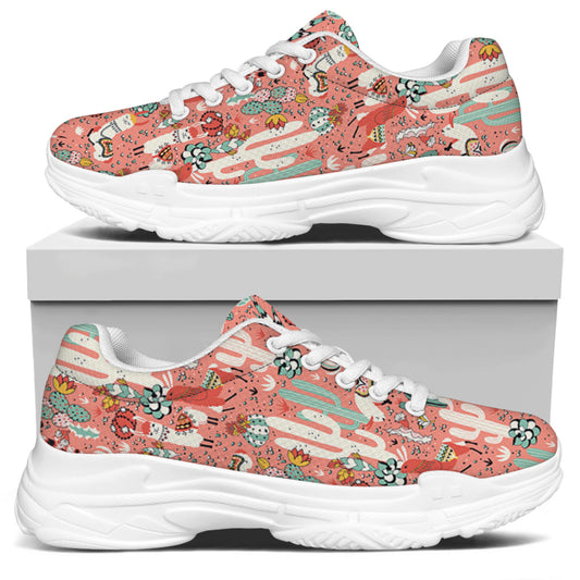 Happy Llama Pattern Print White Chunky Shoes