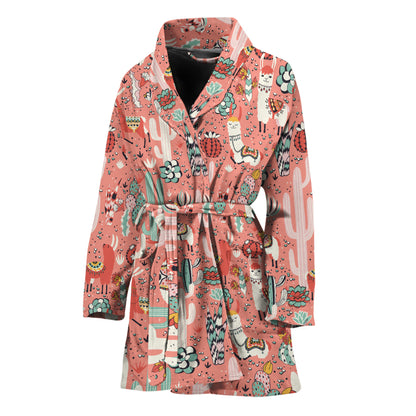 Happy Llama Pattern Print Women's Bathrobe
