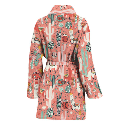 Happy Llama Pattern Print Women's Bathrobe