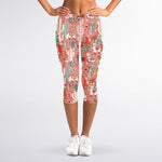 Happy Llama Pattern Print Women's Capri Leggings