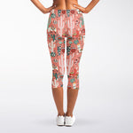 Happy Llama Pattern Print Women's Capri Leggings