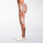 Happy Llama Pattern Print Women's Capri Leggings