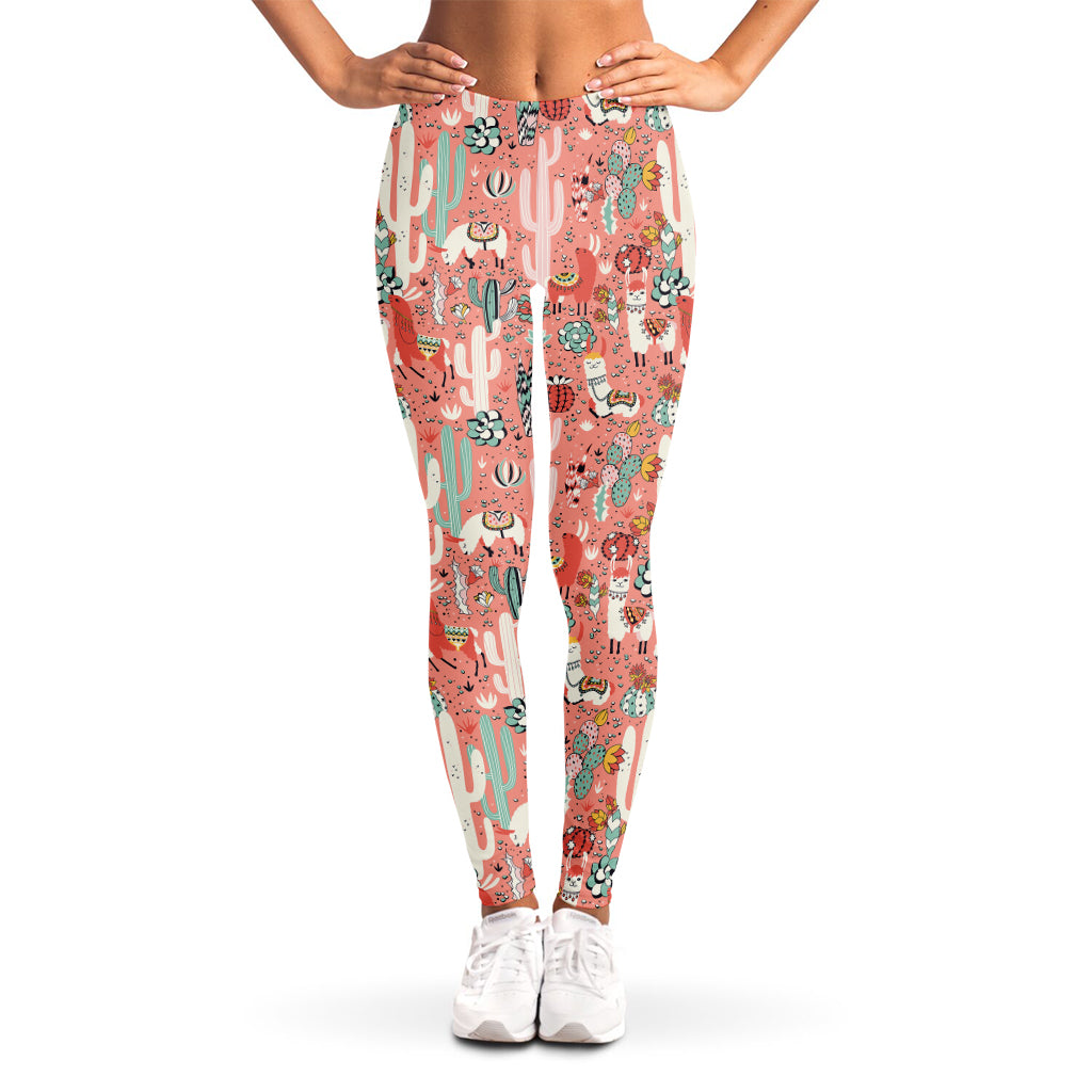 Happy Llama Pattern Print Women's Leggings