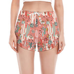 Happy Llama Pattern Print Women's Split Running Shorts