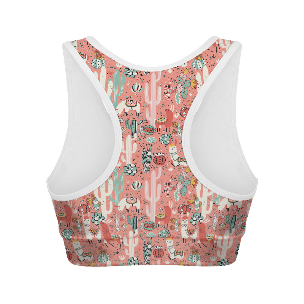 Happy Llama Pattern Print Women's Sports Bra