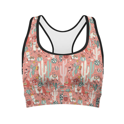 Happy Llama Pattern Print Women's Sports Bra
