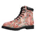 Happy Llama Pattern Print Padded Collar Lace Up Boots