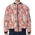 Happy Llama Pattern Print Zip Sleeve Bomber Jacket