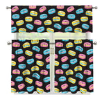 Happy Macarons Pattern Print 3 Piece Kitchen Curtains