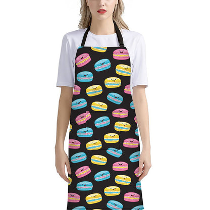 Happy Macarons Pattern Print Bib Apron With Pocket