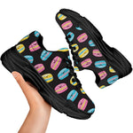 Happy Macarons Pattern Print Black Chunky Shoes