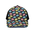 Happy Macarons Pattern Print Black Mesh Trucker Hat